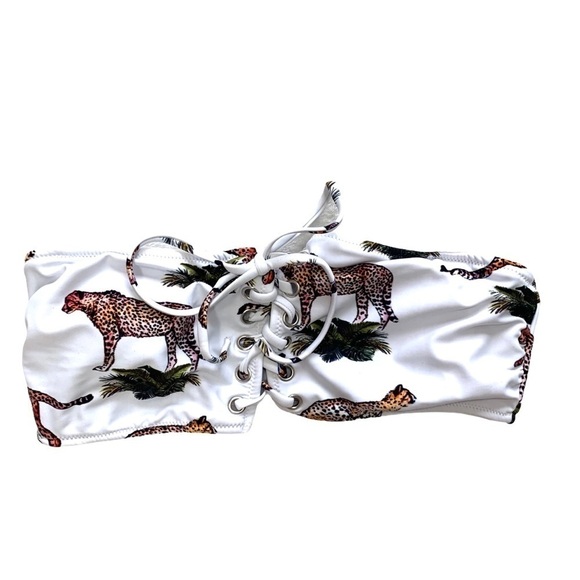 Cupshe White Leopard Palm Bandeau Bikini Top Size Large - Picture 3 of 14